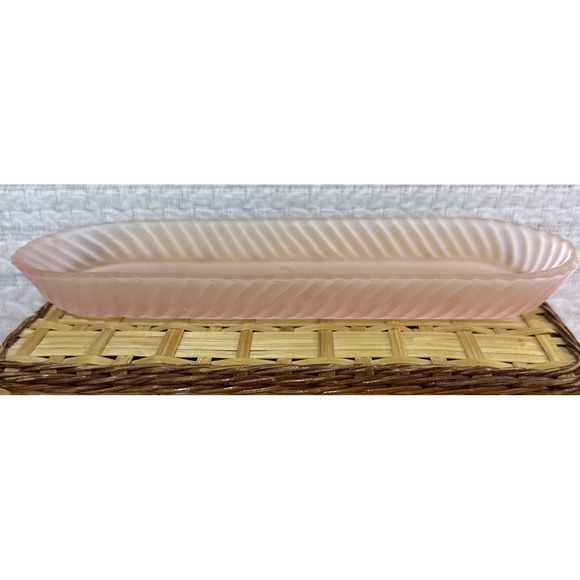 VINTAGE 4 PIECE PINK FROSTED GLASS BUTTERFLY PERFUME VANITY SET i3 - Picture 7 of 9